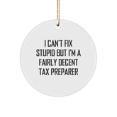 Funny Tax Preparer Gifts from Friends - 'I Can't Fix Stupid' Circle Ornament for Christmas - Image 1